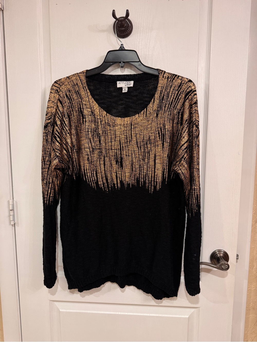 Attitudes by Renee Black and Gold Metallic Scoop Neck Sweater